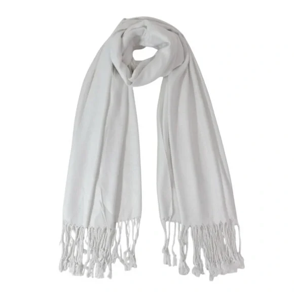 Lightweight White Fringe Scarf - Picture 2 of 5